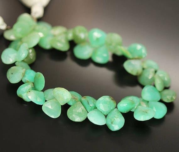8 inch Strand of Natural Chrysoprase 9mm10mm Drop Faceted briolette Beads for DIY Jewelry Making. |BRIO_02303