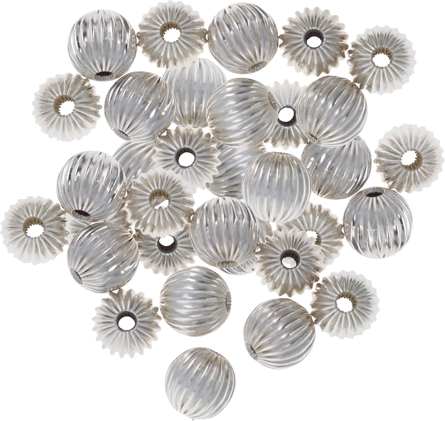 Sterling Silver 5mm Fluted Beads in 25 or 100 Pieces, Corrugated Round Beads, Fluted Silver Beads, Wholesale Beads, 5mm Bead (Sterling Silver 100 Pieces)