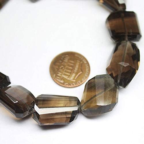 2 Strand Natural Smoky Quartz Faceted Step Cut Tumble Nugget Gemstone Craft Beads 9 Inch Long 22mm 15mm Code-HIGH-794