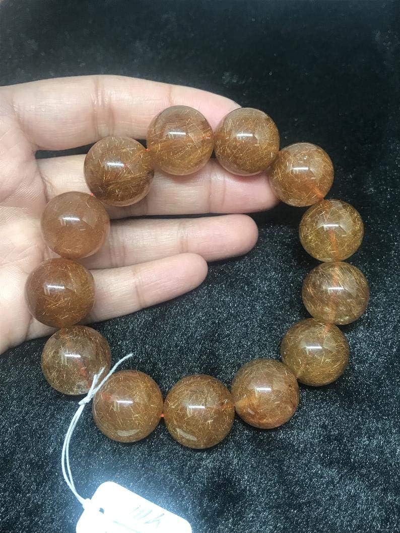 18MM Big Golden Rhutile Round Beaded Bracelet AAAA Quality Bracelet in 8 Inch Stretch Bracelet.Big Size Bracelet