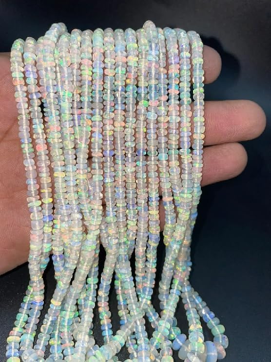 AAA+ Ethiopian Opal Smooth Rondelle Beads 4-6mm Opal Rondelle Beads Opal Plain Bead Fire Opal Beads Flashy for Making Jwelery