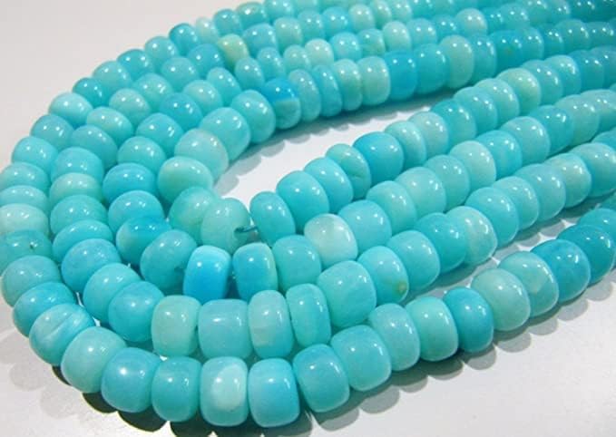 Hanumat Gems Lot of 10 Strands AAAA Quality Natural Blue Opal Rondelle Plain Beads 8mm Peruvian Opal Smooth Beads Strand 8 inches Strand