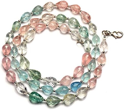 Natural Gem Aquamarine Faceted Straight Drill Teardrop Shape Beads Necklace 25