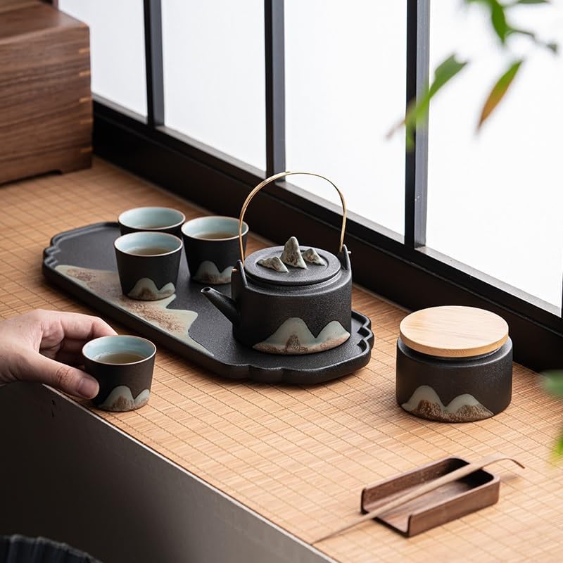 Tray Kung Fu Ceramic Dry Tea Tray Household Simple Retro Stoneware Small Tea Table Tea Ceremony Accessories Tray Serving Trays(A)