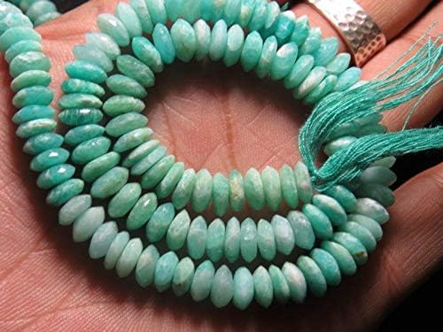 13 inch natural beads strand of 7mm faceted rondelle amazonite gemstone beads for DIY jewelry - necklace, bracelet, earring, ring.