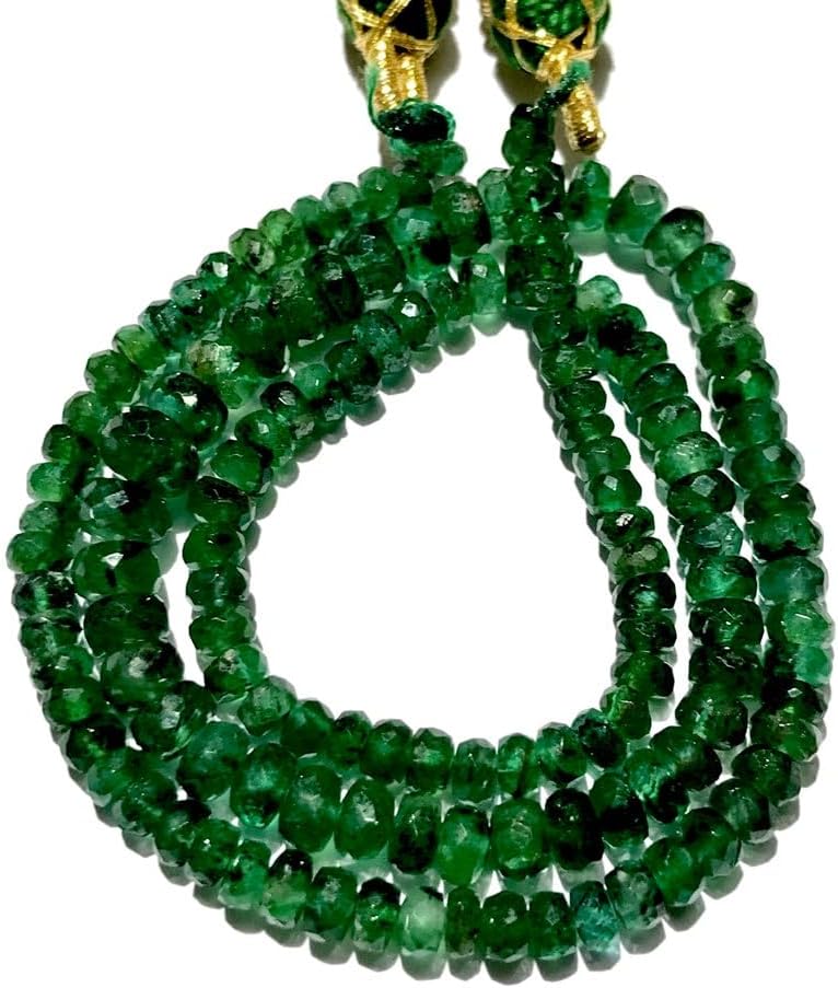Natural Emerald RONDELLE Faceted Beads 3.5-5 MM 13 inch Long String Jewelry Making Gemstone Beads for Necklace Bracelet