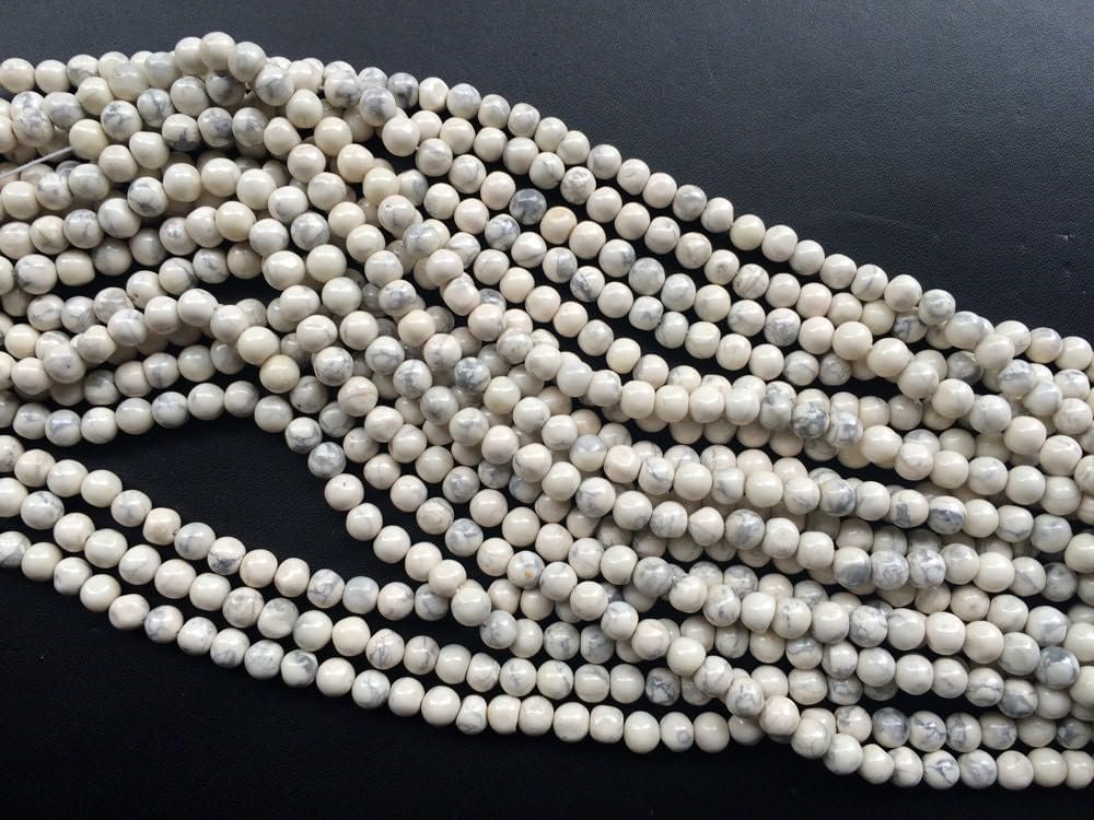 Women's 6 mm Howlite Plain Round Beads, Natural Howlite Plain Ball Beads, 13 Inch Howlite Plain Round Beads For Jewelry (1ST To 5ST Options)