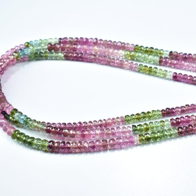 Natural Multi Tourmaline roundella Faceted Beads 4.5mm 16 inch Long String Jewelry Making Gemstone Beads for Necklace Bracelet