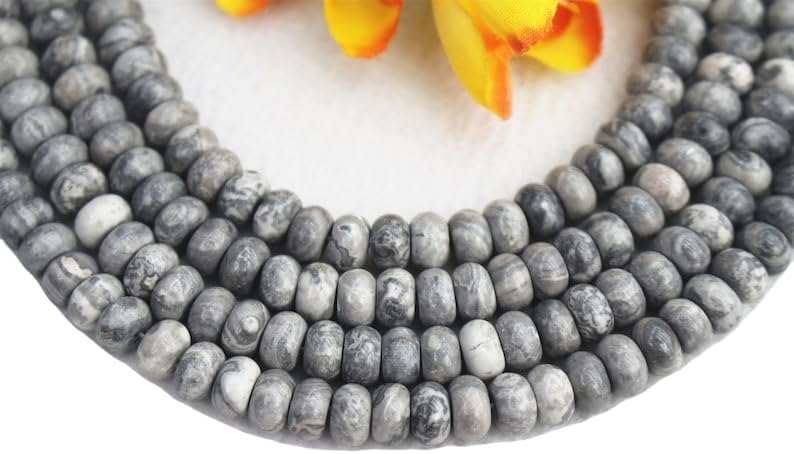 13 inch Strand of Natural gem Gray Picasso Jasper, 8mm Round Smooth Beads for DIY Jewelry Making. | Beads_03975