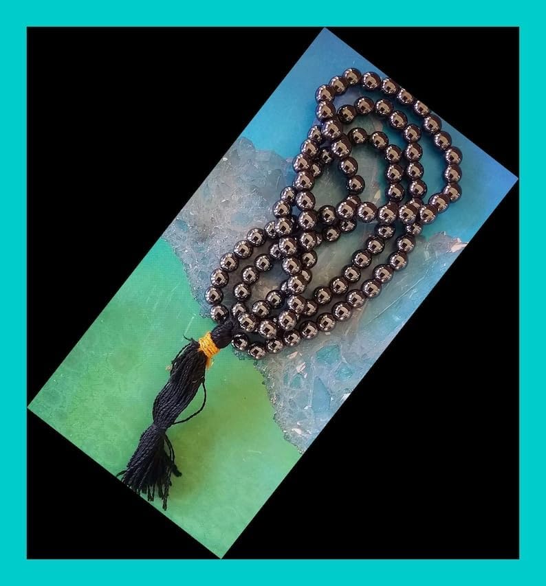 Natural HEMATITE 6mm 108 Mala Beads, Spiritual, Meditation Beads, Reiki, Japa Mala, Buddhist Prayer Beads, Yoga Bracelet, healing beads LKMALA-RRGU-3065