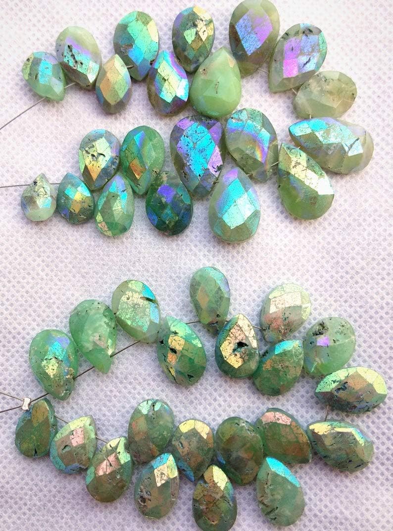 GEMZ 10 inch Strand of Natural Chrysoprase pear Shape Faceted Cut Green Color briollete Beads for DIY Jewelry Making- Earring Necklace Bracelet.