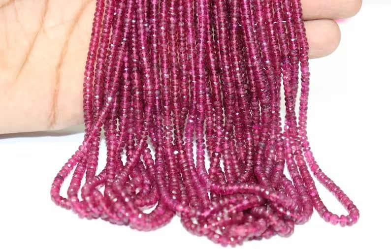 AAA+ Quality Rubelliet Faceted Rondelle 3.5-4mm Beads Natural Pink Tourmaline Rubellite Deep Color Wholesale Beads Strand for Jewelry Making