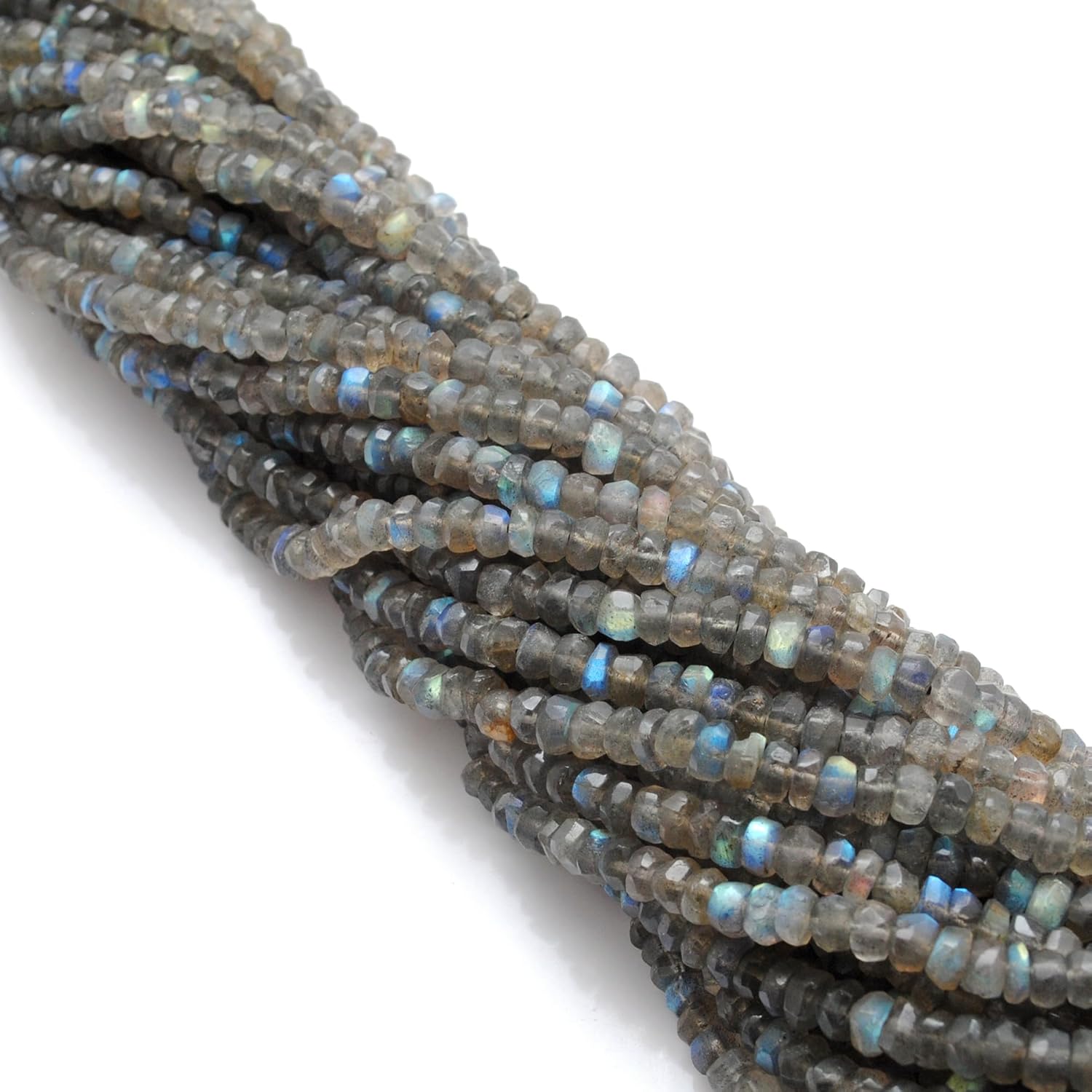 Kanika Creations Natural Labradorite Beads 7–7.5mm Tyre Shape – 90 Pcs Faceted Blue Flash Grey Gemstones, 16