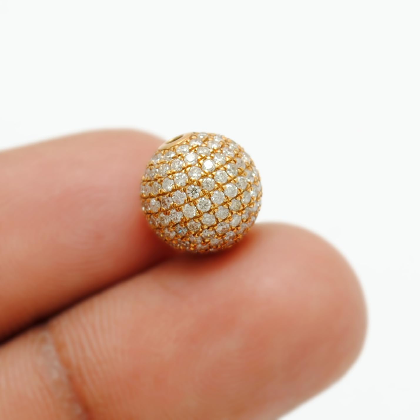 Kanika Creations 14K Solid Yellow Gold Pave Beads with Natural Diamonds – 10mm Round Spacer for Handmade Jewelry – Elegant Gift for Her