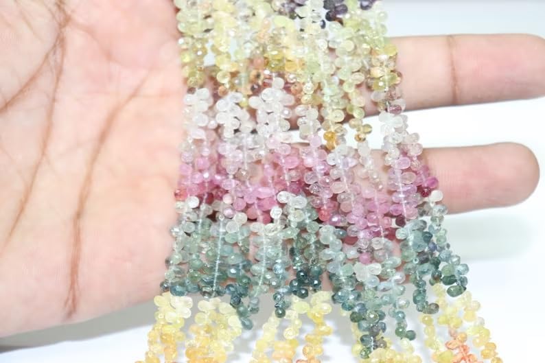 Multi Sapphire Faceted Drops Beads 2 * 4 mm Multi Beads Sapphire teardrops Beads Multi Sapphire Drops Wholesale Lot 10 Strands