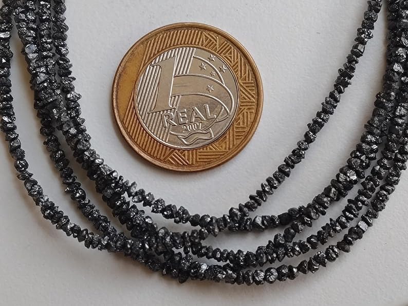 3-4mm Black Rough Diamonds, Black Raw Diamond Beads, Black Uncut Diamonds, Raw Black Diamond Beads For Jewelry (4IN To 16IN Options), 3 MM - 4 MM