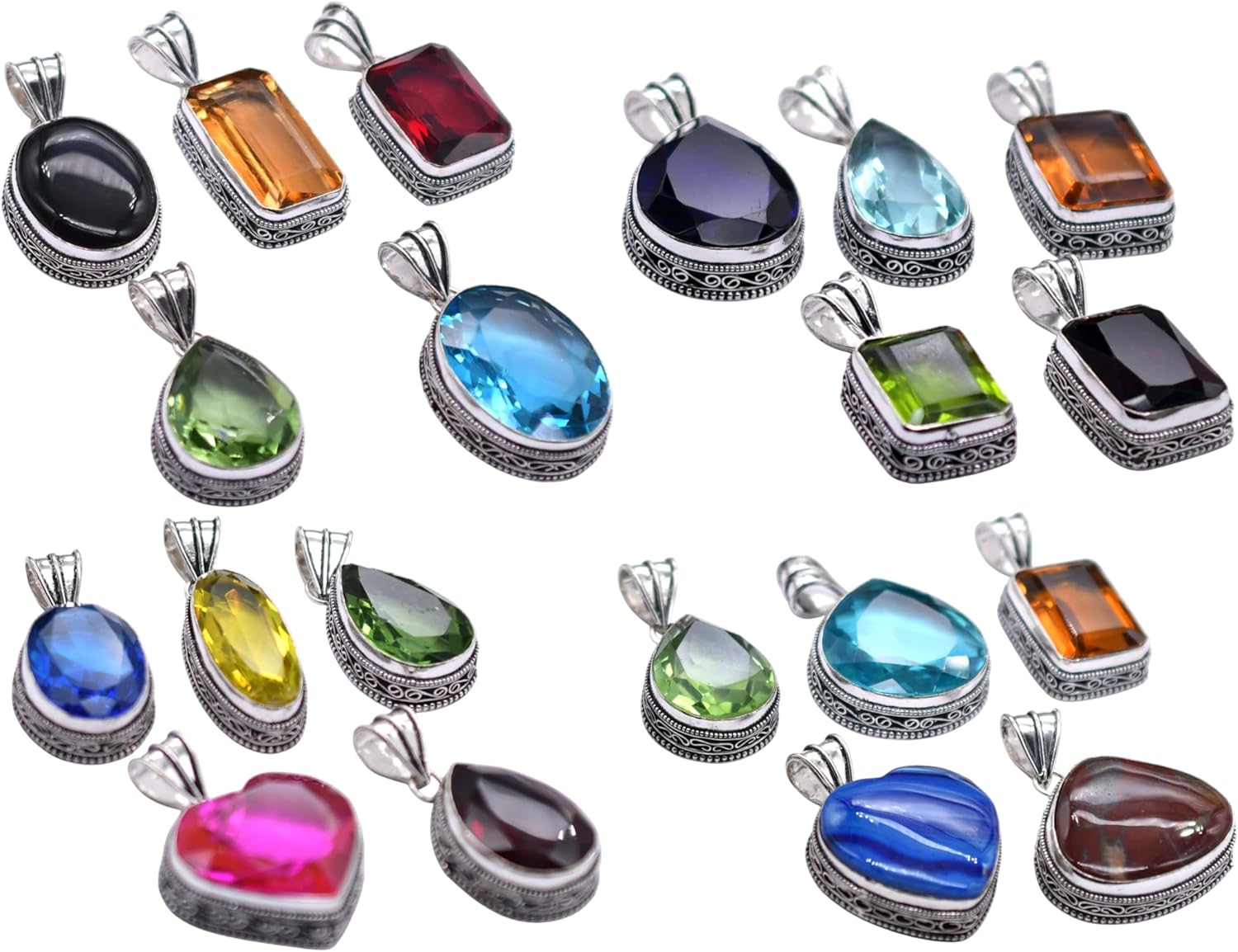 Any 100 PCS Mix Gemstones Handmade Pendant Silver Plated Mix Lot P 9102 P 9102