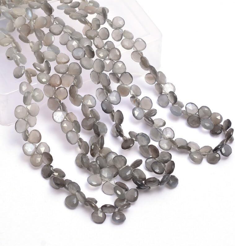 7 inch Strand of Natural Gray Moonstone 6-7mm Heart Faceted briolette Beads for DIY Jewelry Making. |BRIO_03570