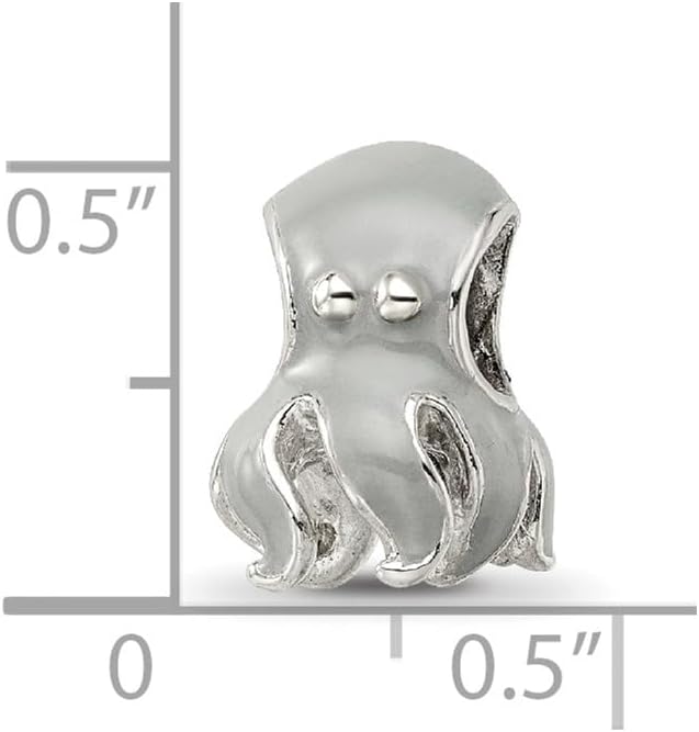 Solid 925 Sterling Silver Reflections Enameled Octopus Bead (9.1mm x 11.8mm)