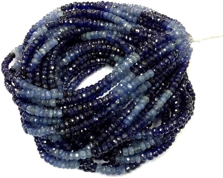 Natural Blue Sapphire roundelle facated Beads 4-5 MM 18 inch Long String Jewelry Making Gemstone Beads for Necklace Bracelet