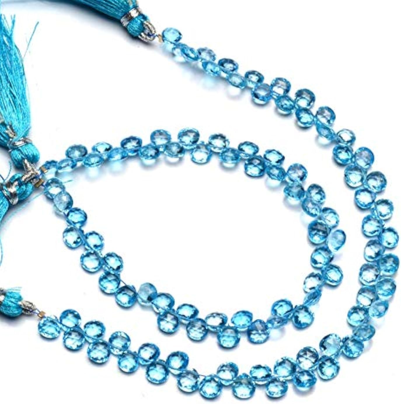 GEMZ 10 inch Strand of Natural Swiss Blue Topaz Heart Shape Faceted Cut Blue Color briollete Beads for DIY Jewelry Making- Earring Necklace Bracelet.