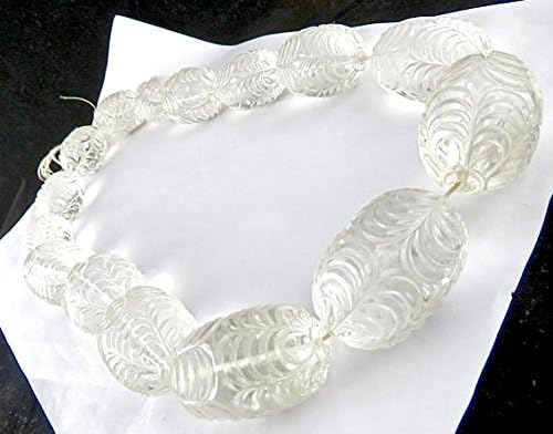 15 Pieces Natural Crystal Quartz Engraved Carved Beads 24 INCHES 45 MM to 34 MM