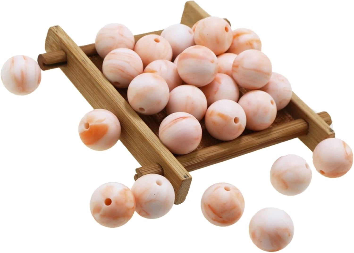 Silicone Beads Bulk 10mm 12mm 15mm 20mm DIY Necklace Bracelet Keychain Making Craft Set Jewelry, Colorful Silicone Beads Bulk Round Marble Silicone Beads Loose with Accessories (15mm Red)