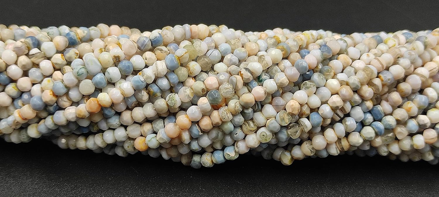 Hanumat Gems Lot of 10 Strands Peruvian Blue Boulder Opal Rondelle Faceted Gemstone Beads,Peruvian Opal Faceted Beads,Peruvian Opal Rondelle Beads,3.00-4.00 MM Beads,13 Inches Strand.