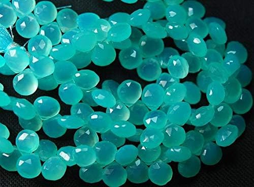 8 Inches, AAA Aqua Chalceny Faceted Heart Briolettes 10-11mm Large Size Code-HIGH-56783