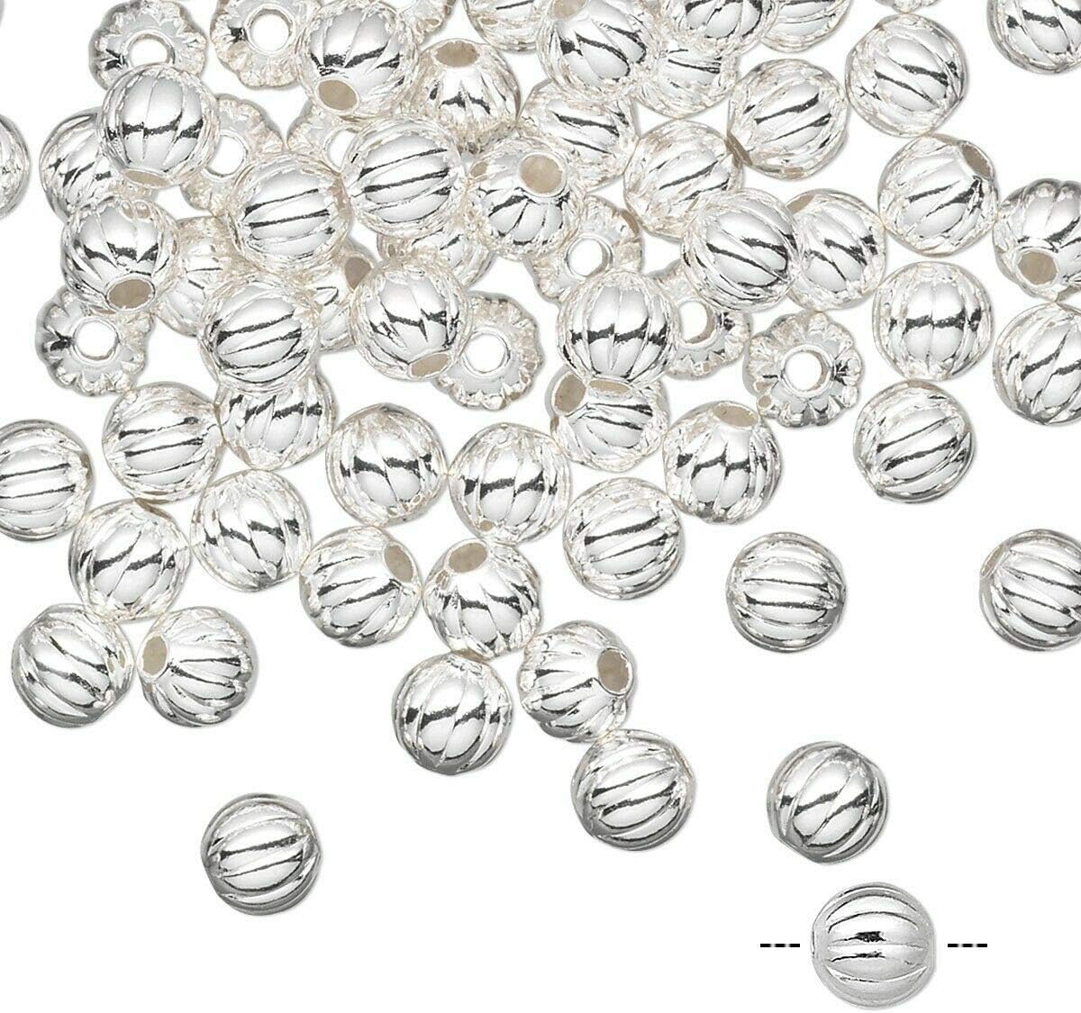 1000 Silver Plated Brass 5mm Corrugated Round Beads with 1.2mm Hole