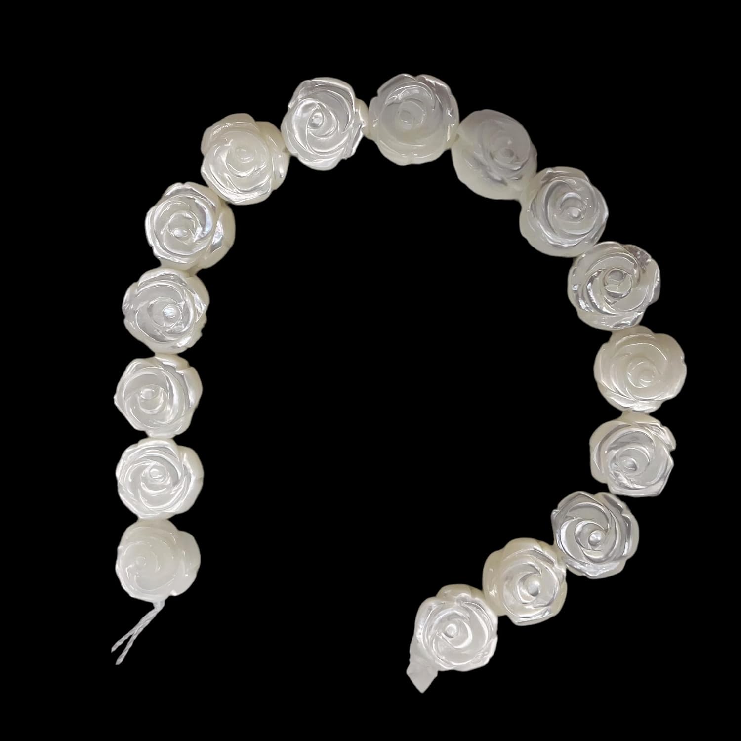 Generic Mother of Pearl Half Strand Carved Rose Beads | 12x6mm | White | 16 Beads |