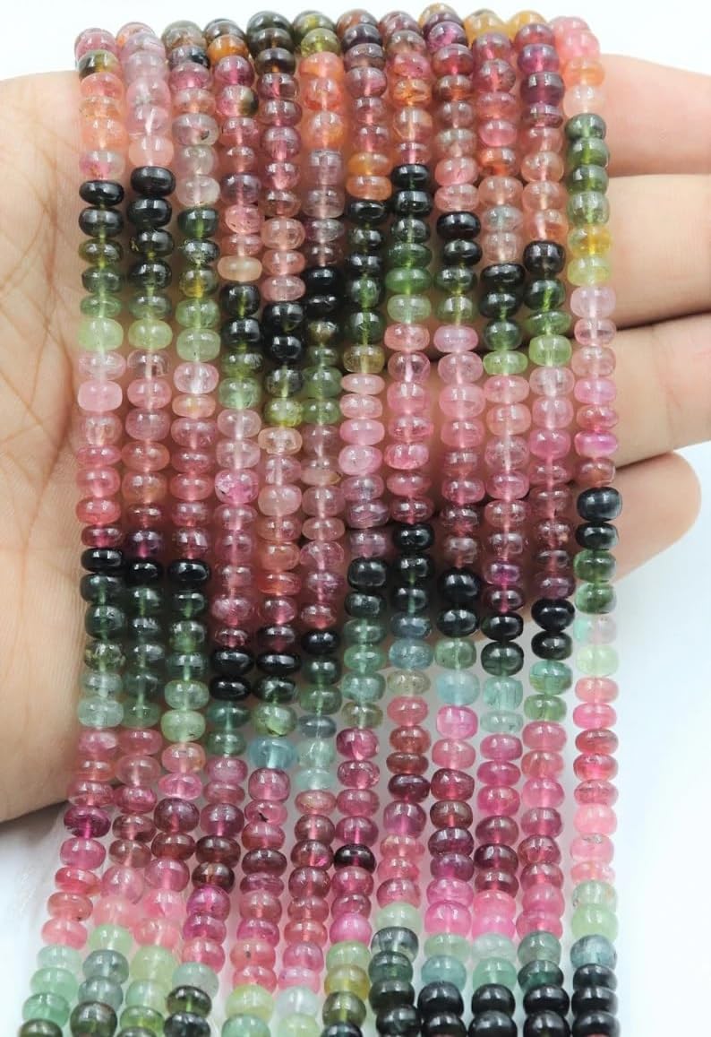 AAA+ Multi Tourmaline Smooth Rondelle Shape Beads 6MM Watermelon Tourmaline Rondelle Beads Strand for Jewelry Making