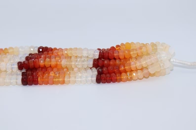 Excellent Mexican Fire Opal Faceted Rondelle Beads 5.5-6 mm FDark Color Mexican Fire Opal Beads Rondelle Opal Beads Strand