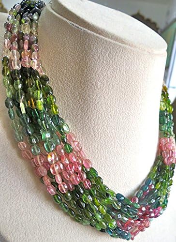 12 Line Multi TOURMALINE LONG BEADS Necklace 16 INCH 6 MM