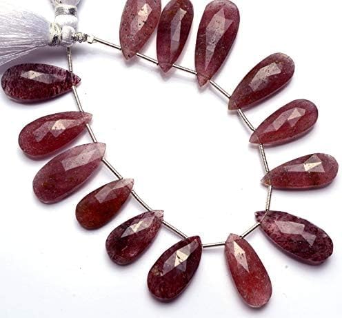 GEMZ 16 inch Strand of Natural Strawberry Quartz pear Shape Faceted Cut Multi red Color briollete Beads for DIY Jewelry Making- Earring Necklace Bracelet.