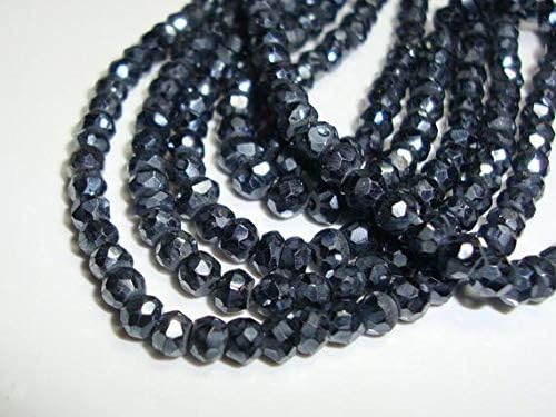 3-3.5mm, Sale, 3x14 Inch Strand, Silver Black Spinel Micro Faceted Rondelles Code-HIGH-62187