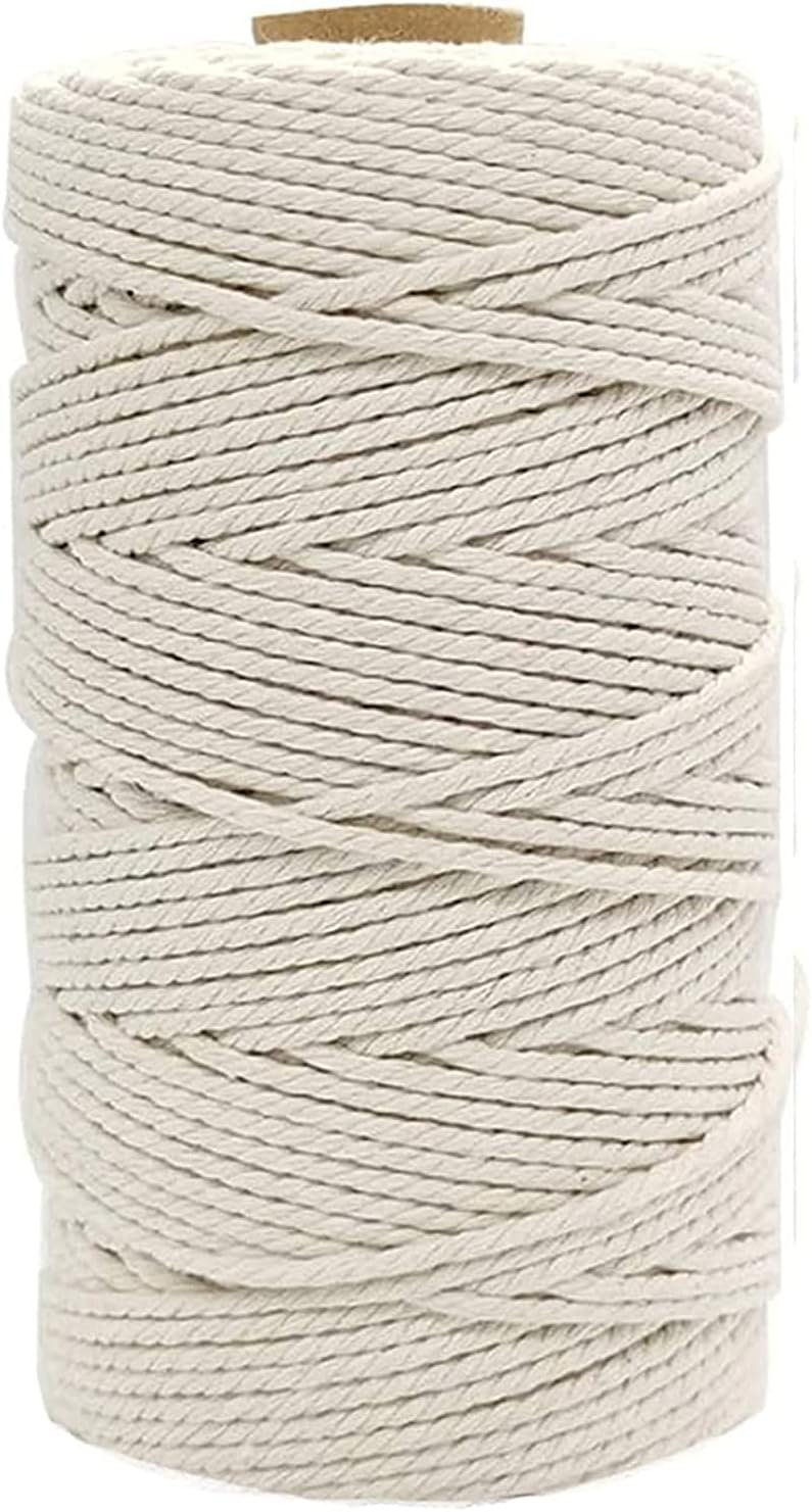 Cotton String Ball, Elastic cord, thread beading string,3mm Macrame Cord Beige 200m/500m/1000m,Thick Natual Cotton Twisted Macrame Rope,Macrame Cotton Rope DIY Craft Cords for Wall Hanging,Plant Hange