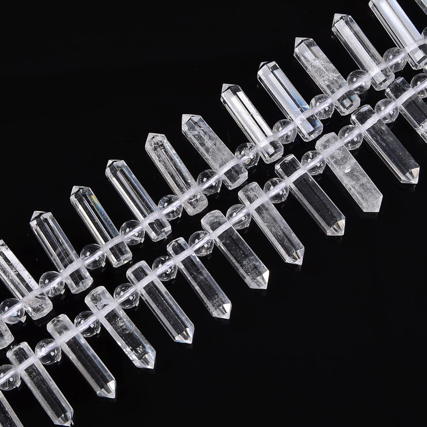 JM Design Clear Quartz Faceted Tower Point Beads Size 6x25mm 15.5'' Strand for Jewelry Making