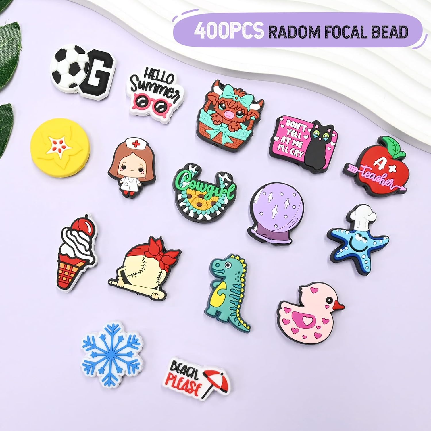 400Pcs Silicone Focal Beads Bulk, Different Random Mix Collections Focal Charms Beads for Pens Keychains DIY Jewelry Making