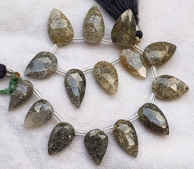 8 inch Strand of Natural Gray Moss Agate 15-17 mm pear Faceted briolette Beads for DIY Jewelry Making. |BRIO_03593