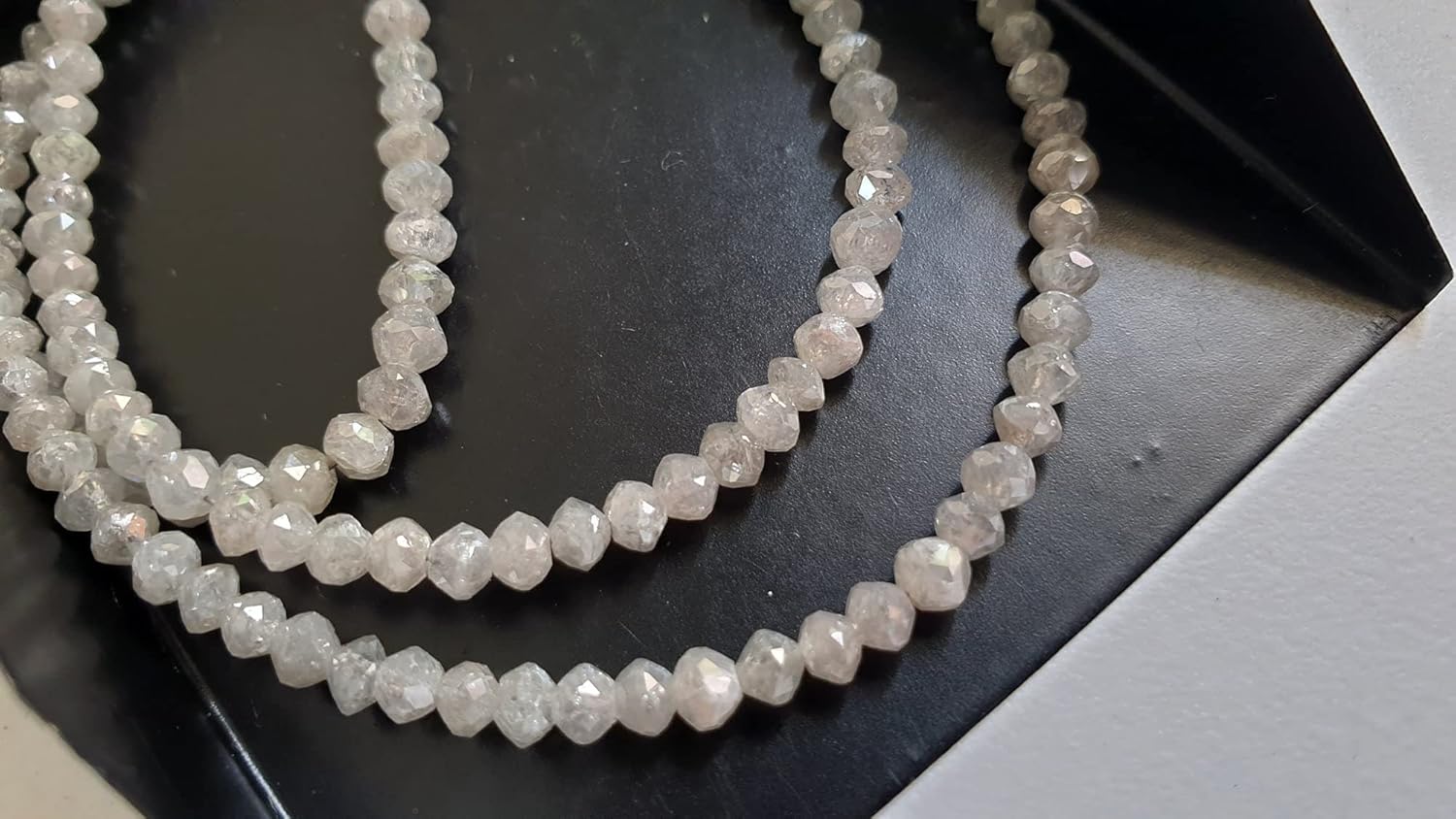 3-3.5mm Gray White Diamond Rondelle Beads, Faceted Gray White Drilled Diamond Beads, Diamond for Jewelry (2IN To 8IN Options) - PPD745, 3-3.5 MM Approx.