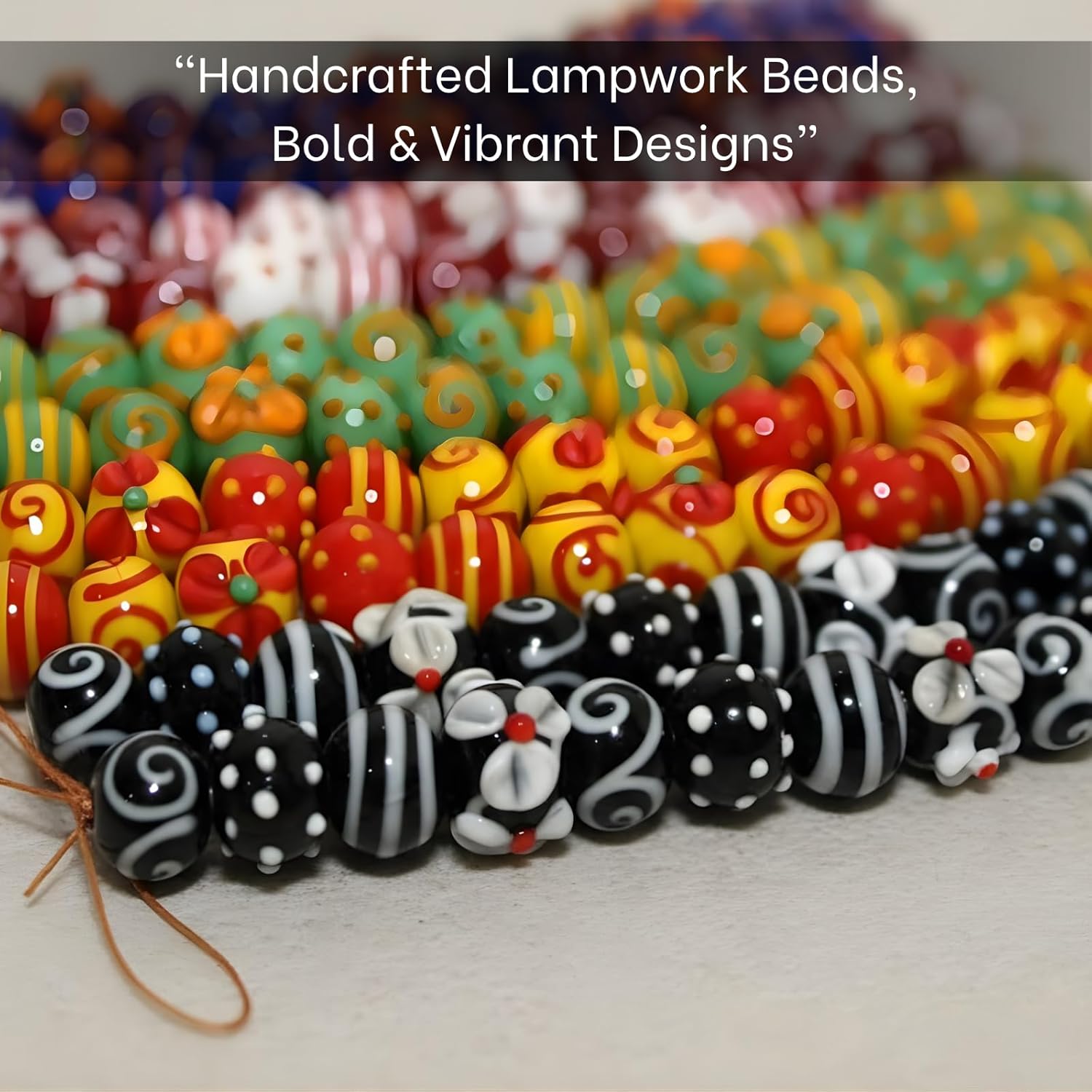 Handcrafted Colorful Glass Beads Set | Mixed Strands with Swirl, Dot & Stripe Patterns | Available in 30 Strands | Artistic Beads for Jewelry Making & DIY Crafts.