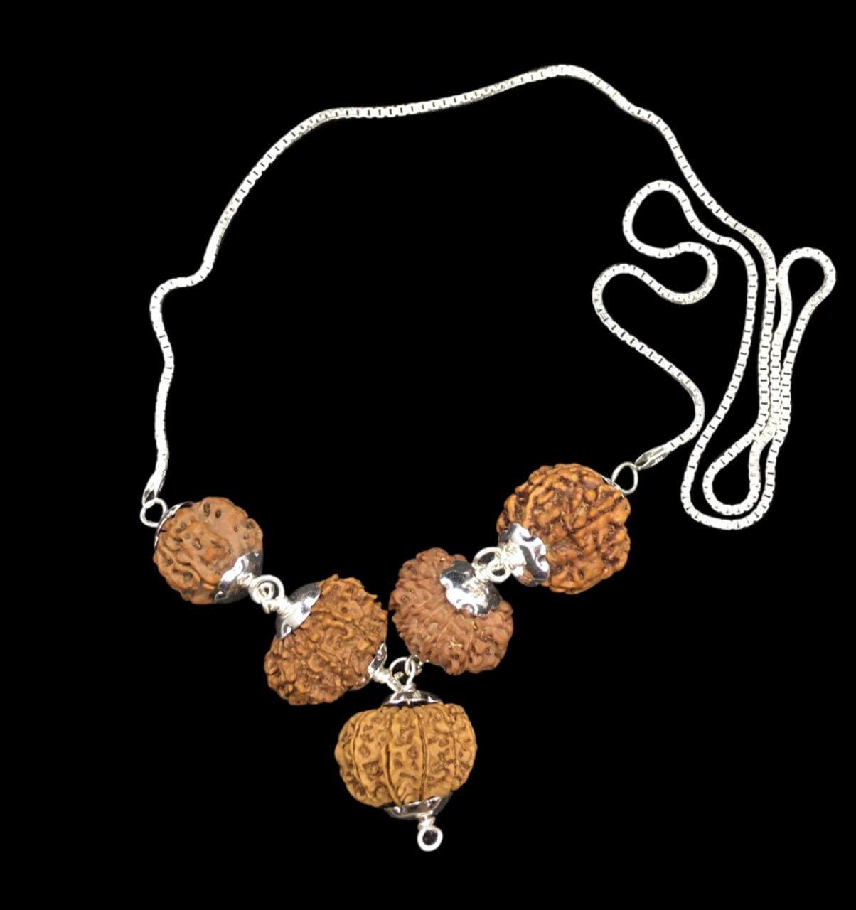 Rudraksha Combination for Navagraha Shanti 3,5,10,11,12 Mukhi Nepal in Silver Chain IGL Lab Certified Original Genuine Beads (Small)