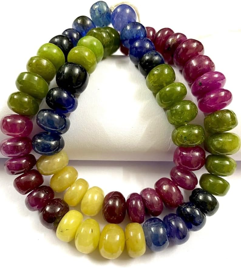 Natural Multi Sapphire roundelle Smooth Beads 7-9 MM 16 inch Long String Jewelry Making Gemstone Beads for Necklace Bracelet