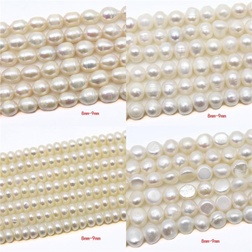 8Mm-9Mm Natural Freshwater Pearls Beads Rice-Shaped Circular Flat-Shape Irregular Beads for Jewelry Making Black 200 Pieces