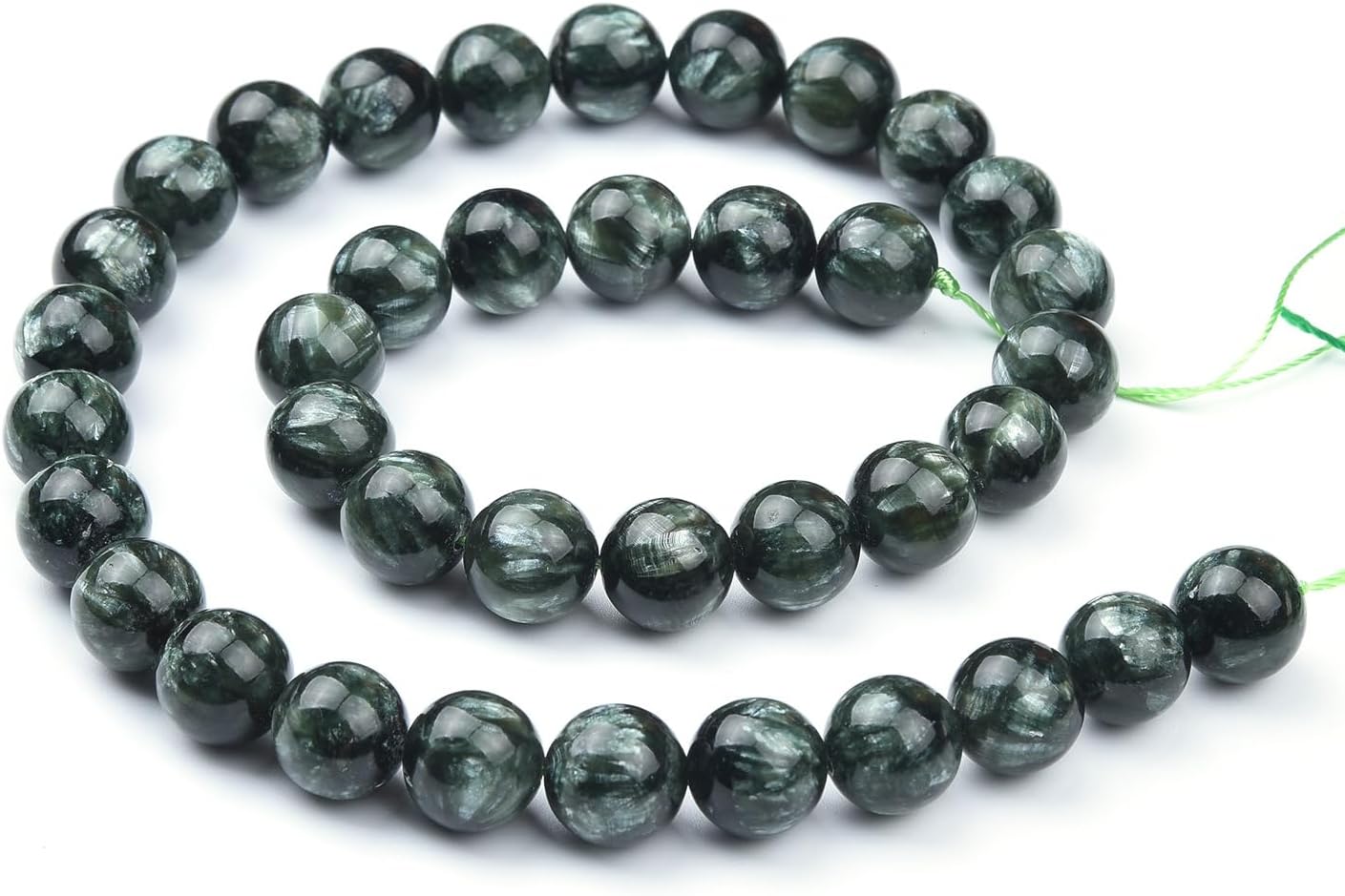 Natural Green Dragon Crystal,Round Polished Stones,Beads Approximately 12mm in Size,with a Hole Diameter of About 1 mm.The Total Length is 38.5cm,containing Approximately 32 Grains per bar.