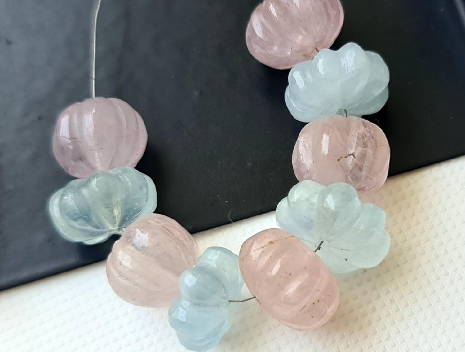 GemsForJewels Women's Aquamarine Melon Beads, 9-11mm Natural Aquamarine Carved Melon Beads, Multi Aquamarine For Jewelry Aquamarine for Necklace - PPH26