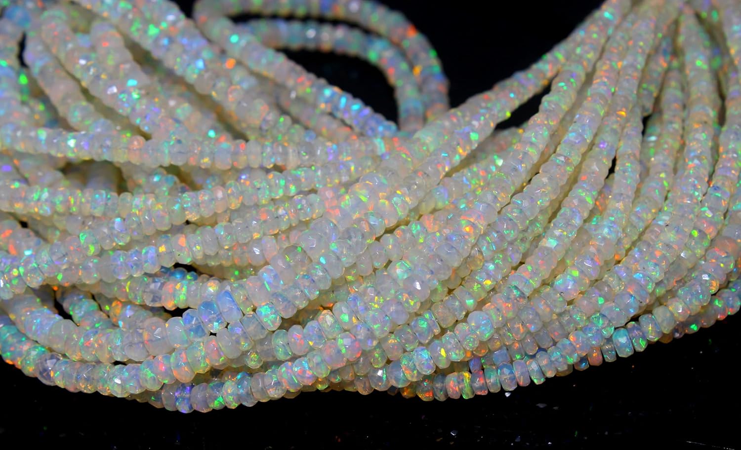 Natural Ethiopian Opal Rondelle Beads, Faceted Cut, Rainbow Fire, 4-5mm, 16 Inch Strand