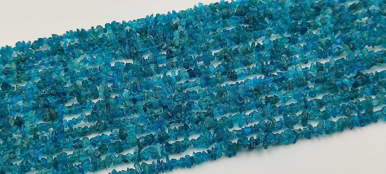Hanumat Gems Lot of 2 Strand 34 Inches Strand,Natural Neon Apatite Gemstone Uncut Chips Raw Beads,Smooth Raw Uncut Bead,Nuggets Beads,AAA Quality Uncut Chips Strand