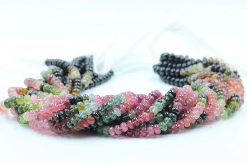 AAA+ Multi Tourmaline Smooth Rondelle Shape Beads 6MM Watermelon Tourmaline Rondelle Beads Strand for Jewelry Making